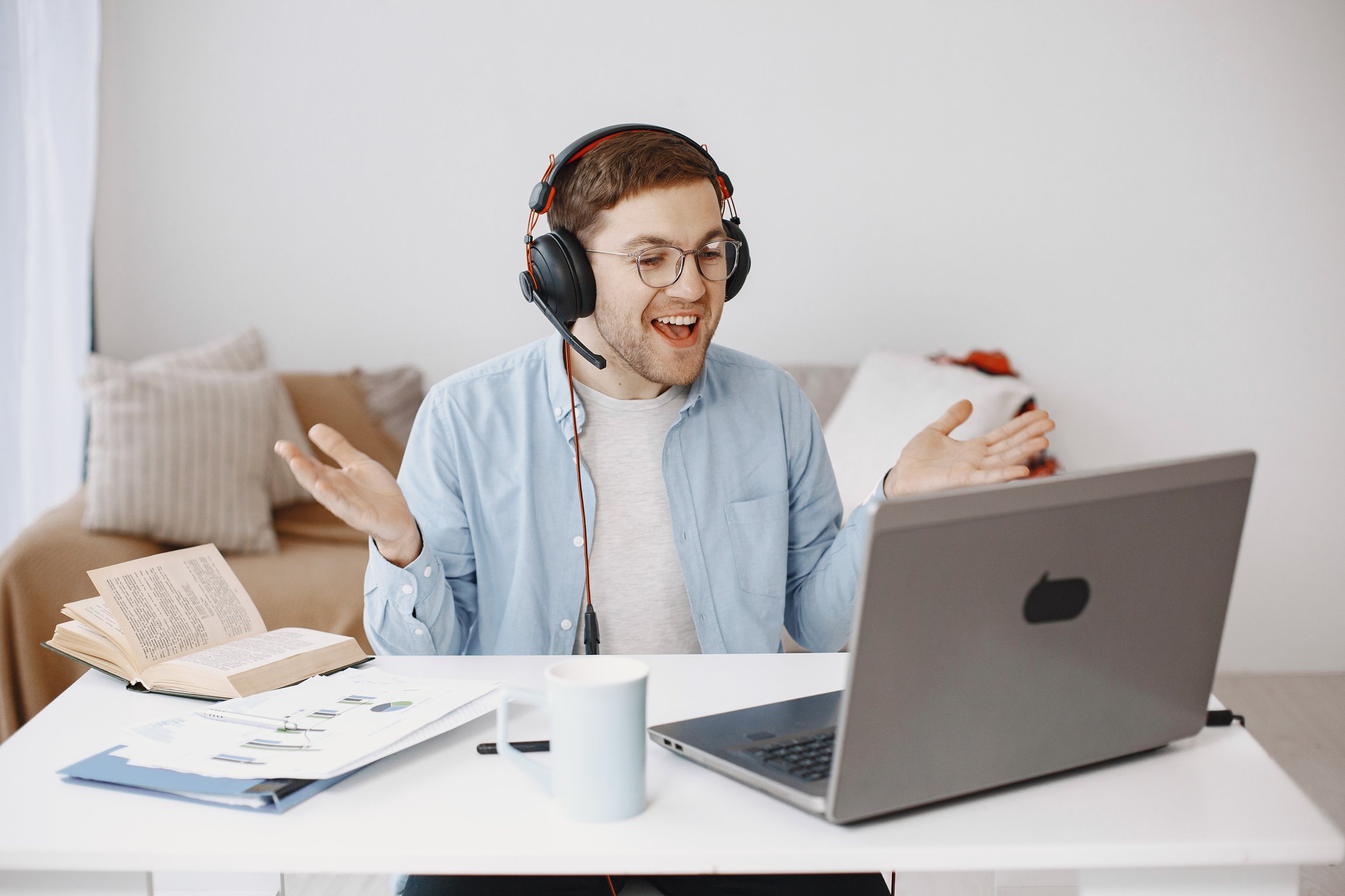 Smiling Man Communicating Online